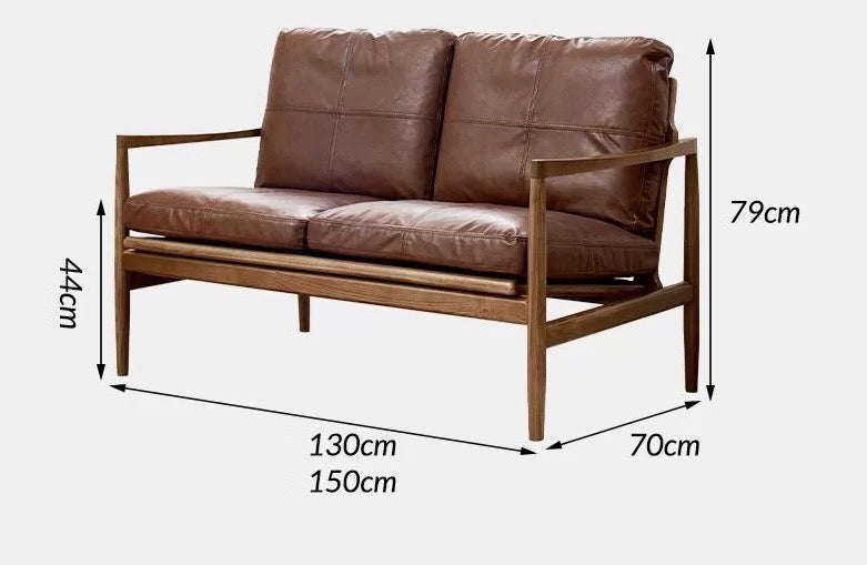 Charles Two Seater Sofa - Leather / Ashwood